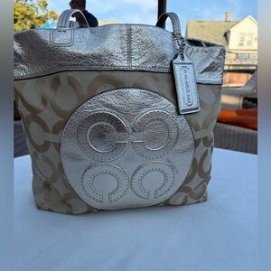 Coach Metallic Silver and Tan Shoulder Bag